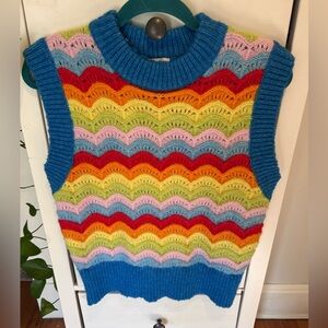 See and Be Seen colorful knit sleeveless sweatervest small rainbow